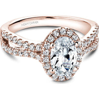 Oval Cut Diamond Engagement Ring with Halo and Split Shank Pavé Band in Rose Gold by Noam Carver<em> - Choose Your Center Diamond: 1 to 5 Carats, Sustainable Lab-Grown or Natural Earth-Mined</em>