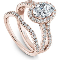 Oval Cut Diamond Engagement Ring with Halo and Split Shank Pavé Band in Rose Gold by Noam Carver<em> - Choose Your Center Diamond: 1 to 5 Carats, Sustainable Lab-Grown or Natural Earth-Mined</em>