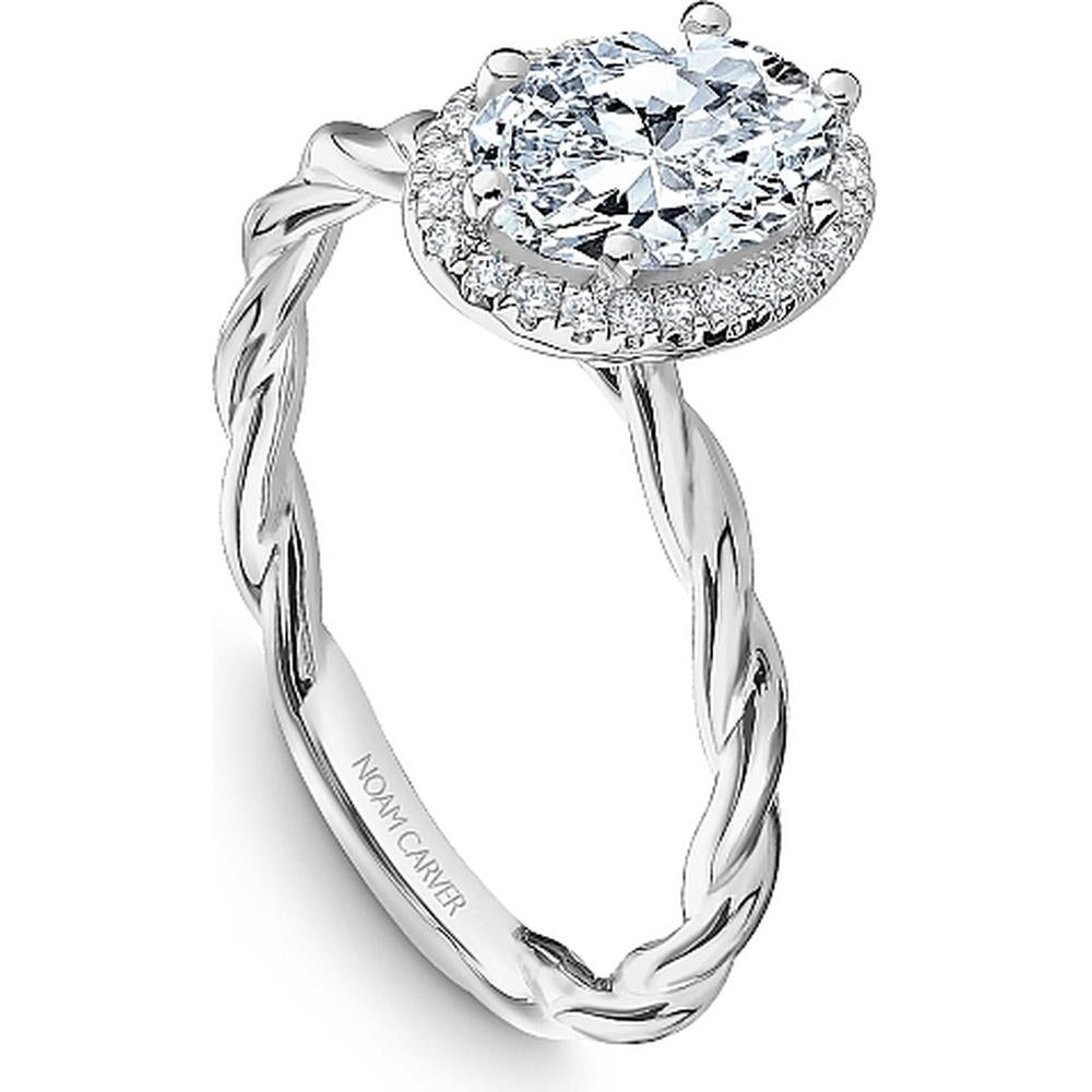 Oval Cut Diamond Engagement Ring with Halo and Twisted Band in White Gold by Noam Carver<em> - Choose Your Center Diamond: 1 to 5 Carats, Sustainable Lab-Grown or Natural Earth-Mined</em>