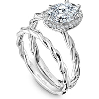 Oval Cut Diamond Engagement Ring with Halo and Twisted Band in White Gold by Noam Carver<em> - Choose Your Center Diamond: 1 to 5 Carats, Sustainable Lab-Grown or Natural Earth-Mined</em>