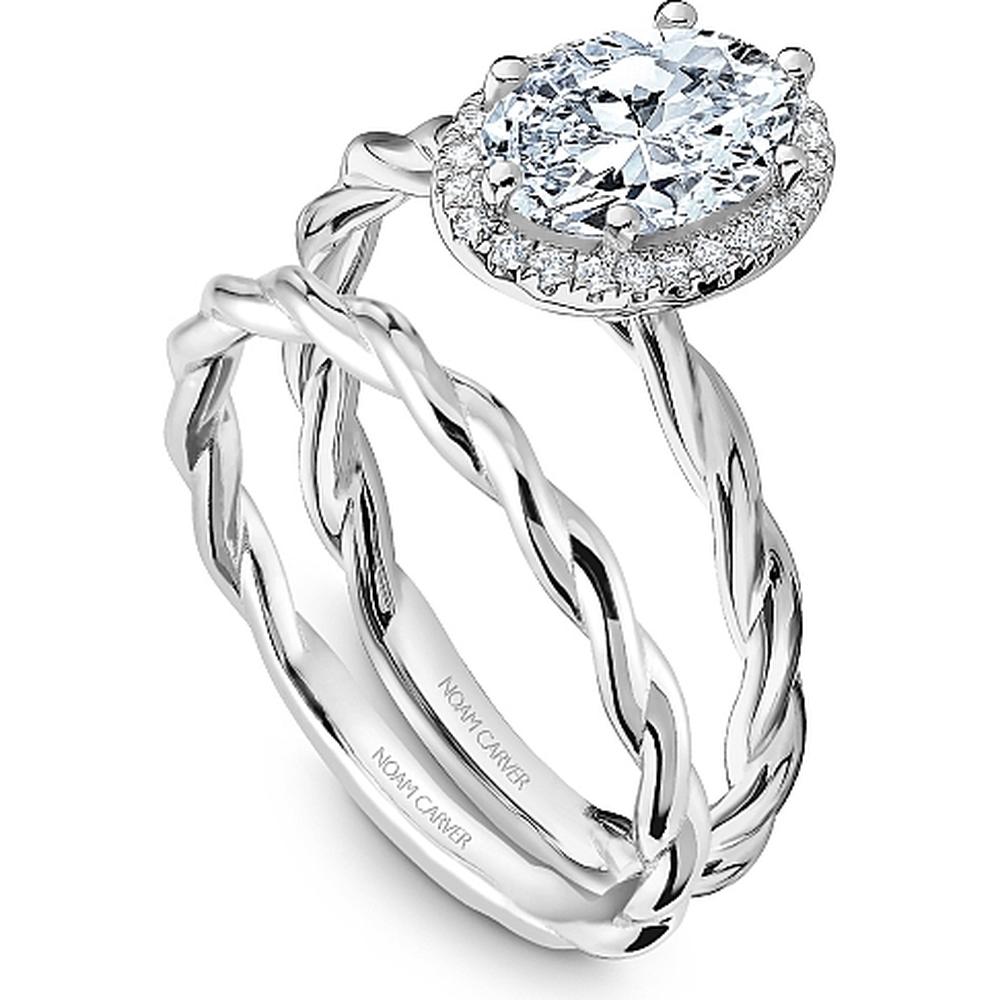 Oval Cut Diamond Engagement Ring with Halo and Twisted Band in White Gold by Noam Carver<em> - Choose Your Center Diamond: 1 to 5 Carats, Sustainable Lab-Grown or Natural Earth-Mined</em>
