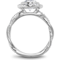 Oval Cut Diamond Engagement Ring with Halo, Pavé Band, and Twist Design in White Gold by Noam Carver<em> - Choose Your Center Diamond: 1 to 5 Carats, Sustainable Lab-Grown or Natural Earth-Mined</em>