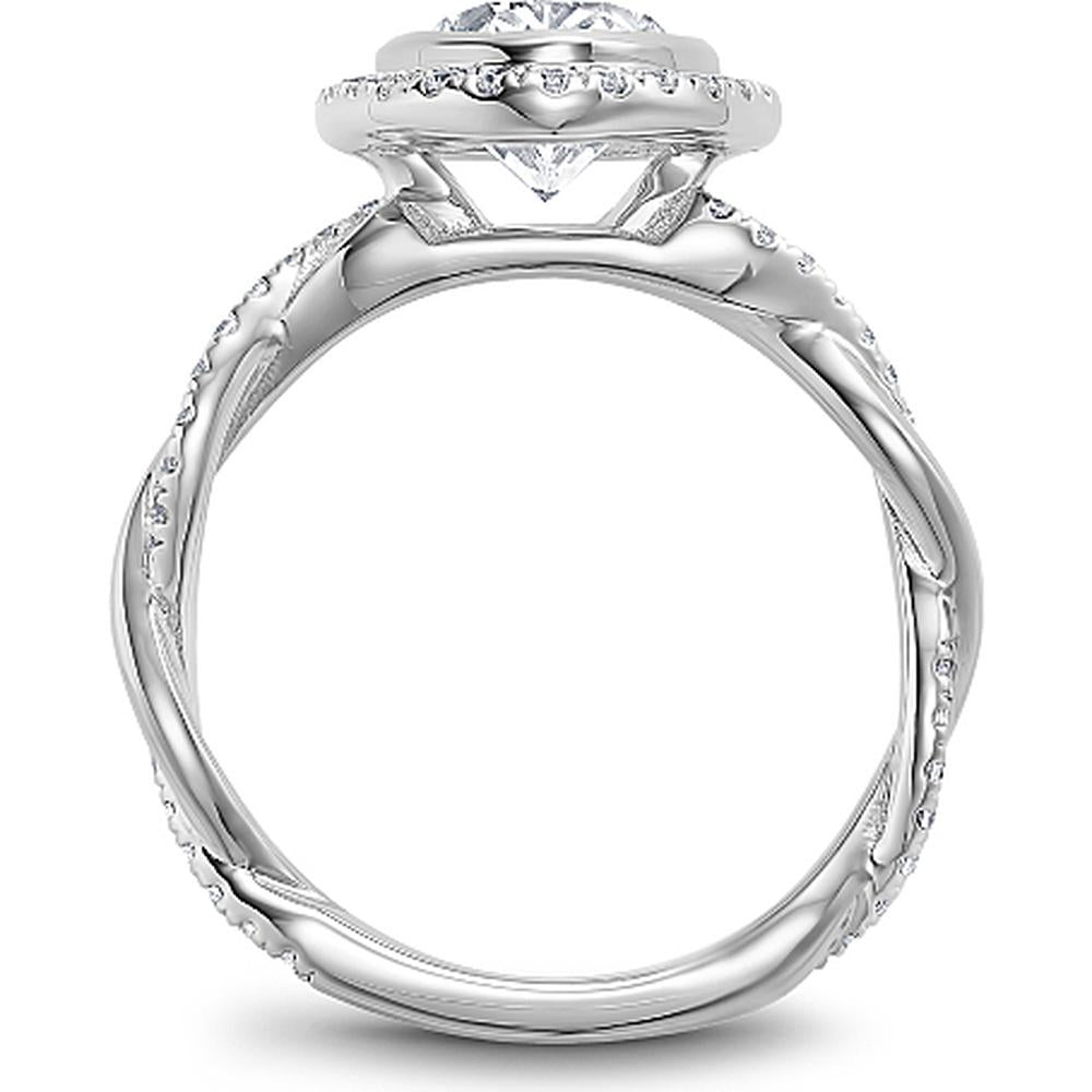 Oval Cut Diamond Engagement Ring with Halo, Pavé Band, and Twist Design in White Gold by Noam Carver<em> - Choose Your Center Diamond: 1 to 5 Carats, Sustainable Lab-Grown or Natural Earth-Mined</em>