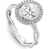 Oval Cut Diamond Engagement Ring with Halo, Pavé Band, and Twist Design in White Gold by Noam Carver<em> - Choose Your Center Diamond: 1 to 5 Carats, Sustainable Lab-Grown or Natural Earth-Mined</em>