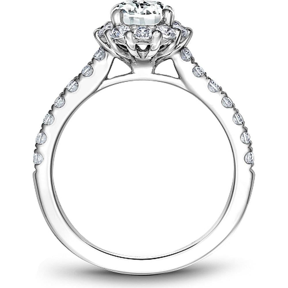 Oval Cut Diamond Engagement Ring with Halo Setting and Diamond-Studded Band in White Gold by Noam Carver<em> - Choose Your Center Diamond: 1 to 5 Carats, Sustainable Lab-Grown or Natural Earth-Mined</em>
