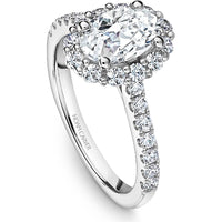 Oval Cut Diamond Engagement Ring with Halo Setting and Diamond-Studded Band in White Gold by Noam Carver<em> - Choose Your Center Diamond: 1 to 5 Carats, Sustainable Lab-Grown or Natural Earth-Mined</em>