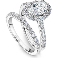Oval Cut Diamond Engagement Ring with Halo Setting and Diamond-Studded Band in White Gold by Noam Carver<em> - Choose Your Center Diamond: 1 to 5 Carats, Sustainable Lab-Grown or Natural Earth-Mined</em>