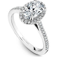 Oval Cut Diamond Engagement Ring with Halo Setting and Pavé Band in White Gold by Noam Carver<em> - Choose Your Center Diamond: 1 to 5 Carats, Sustainable Lab-Grown or Natural Earth-Mined</em>