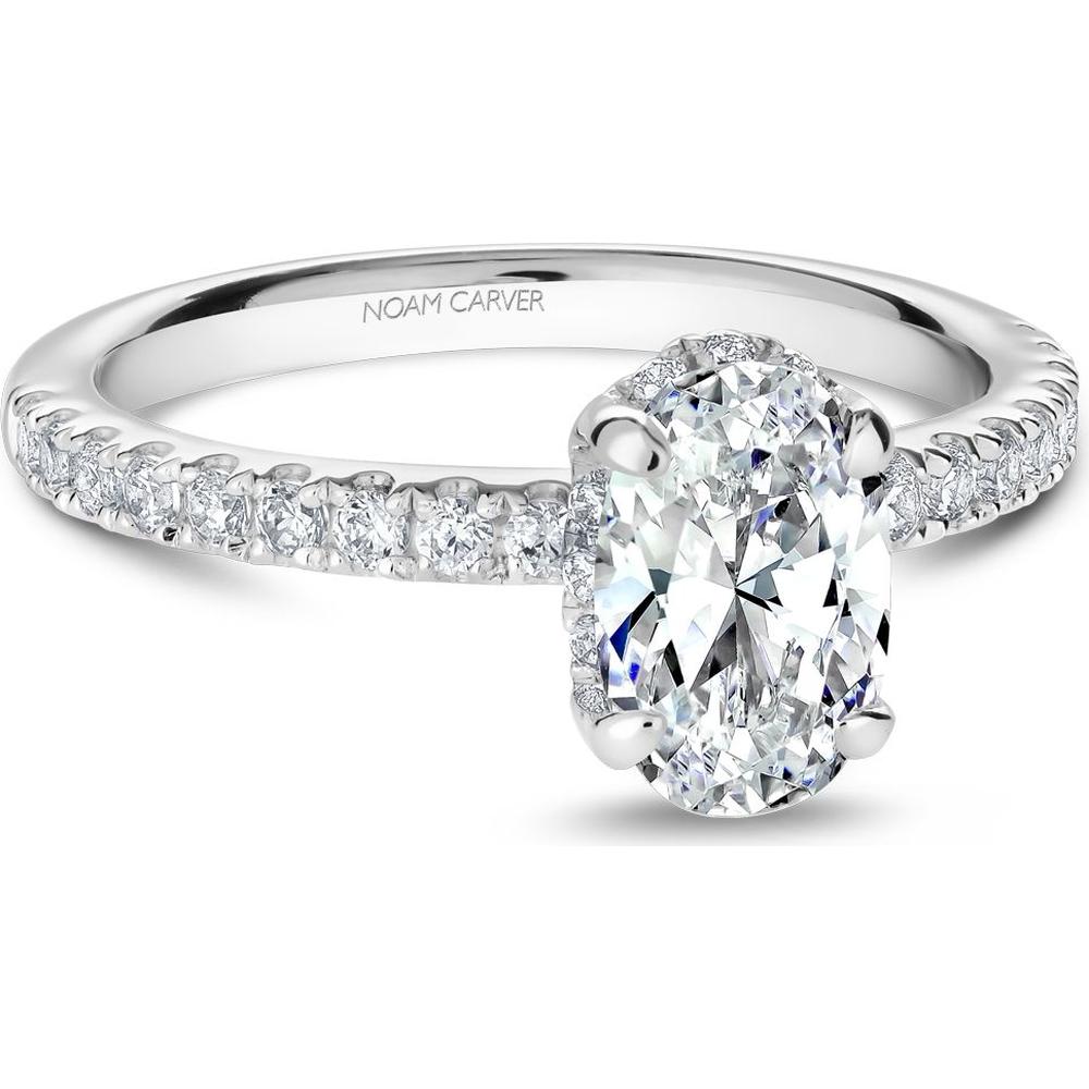 Oval Cut Diamond Engagement Ring with Hidden Halo and Pavé-Set Band in White Gold by Noam Carver<em> - Choose Your Center Diamond: 1 to 5 Carats, Sustainable Lab-Grown or Natural Earth-Mined</em>