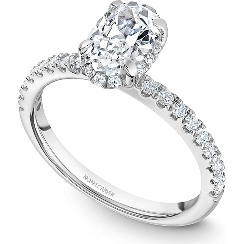 Oval Cut Diamond Engagement Ring with Hidden Halo and Pavé-Set Band in White Gold by Noam Carver<em> - Choose Your Center Diamond: 1 to 5 Carats, Sustainable Lab-Grown or Natural Earth-Mined</em>