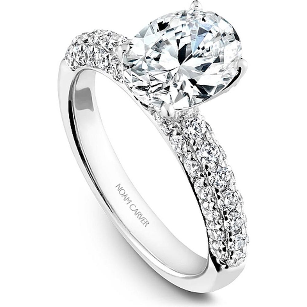 Oval Cut Diamond Engagement Ring with Pavé Band and Gallery Detail in White Gold by Noam Carver<em> - Choose Your Center Diamond: 1 to 5 Carats, Sustainable Lab-Grown or Natural Earth-Mined</em>