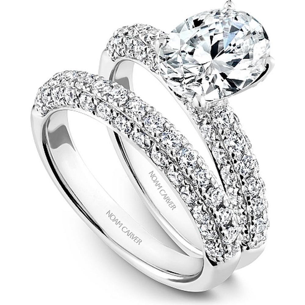 Oval Cut Diamond Engagement Ring with Pavé Band and Gallery Detail in White Gold by Noam Carver<em> - Choose Your Center Diamond: 1 to 5 Carats, Sustainable Lab-Grown or Natural Earth-Mined</em>