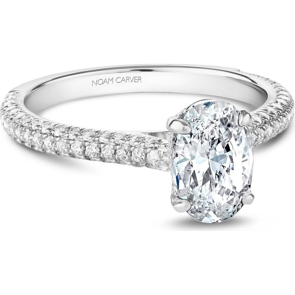 Oval Cut Diamond Engagement Ring with Pavé Band and Hidden Halo in White Gold by Noam Carver<em> - Choose Your Center Diamond: 1 to 5 Carats, Sustainable Lab-Grown or Natural Earth-Mined</em>