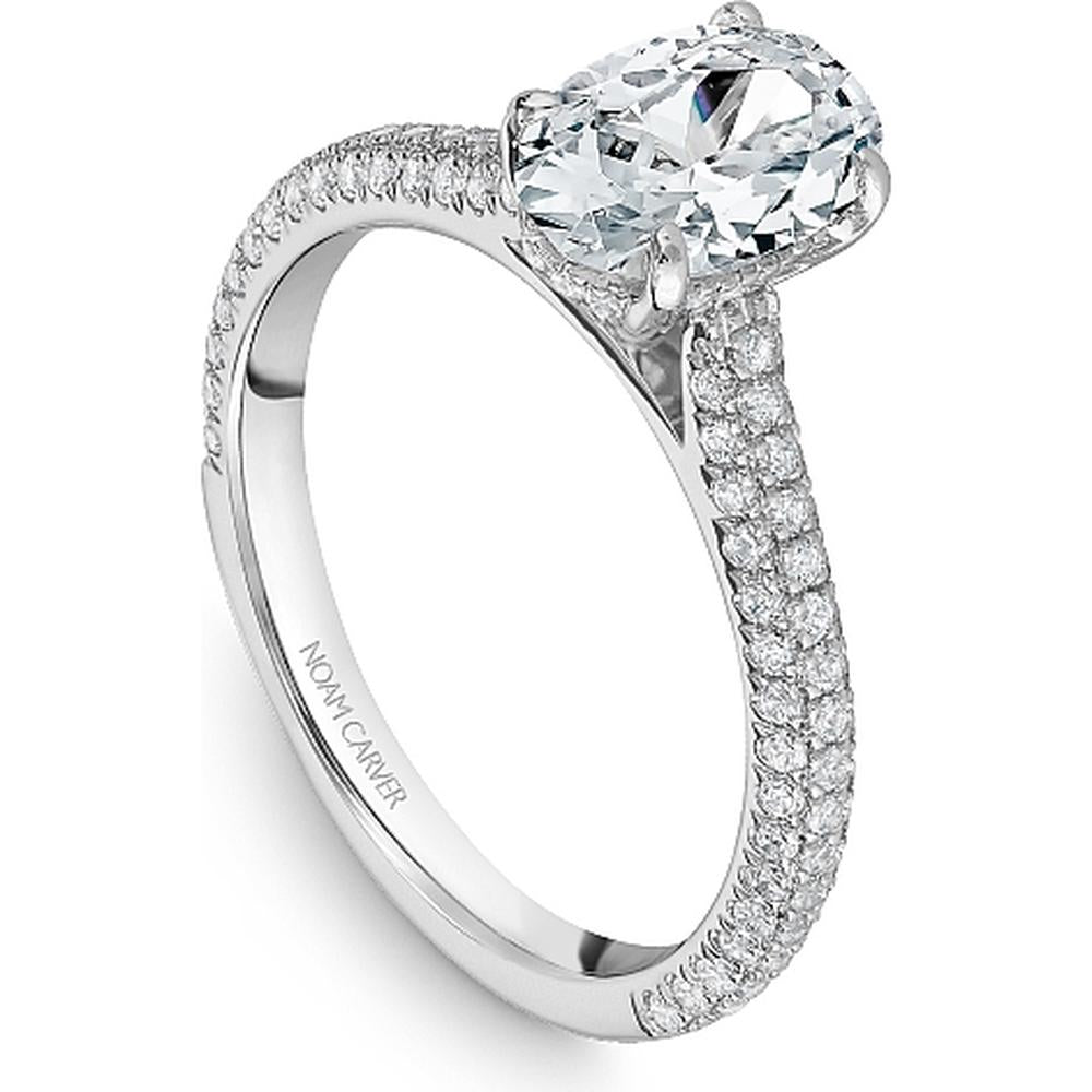 Oval Cut Diamond Engagement Ring with Pavé Band and Hidden Halo in White Gold by Noam Carver<em> - Choose Your Center Diamond: 1 to 5 Carats, Sustainable Lab-Grown or Natural Earth-Mined</em>