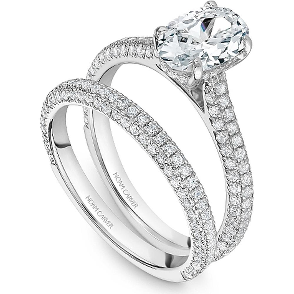 Oval Cut Diamond Engagement Ring with Pavé Band and Hidden Halo in White Gold by Noam Carver<em> - Choose Your Center Diamond: 1 to 5 Carats, Sustainable Lab-Grown or Natural Earth-Mined</em>