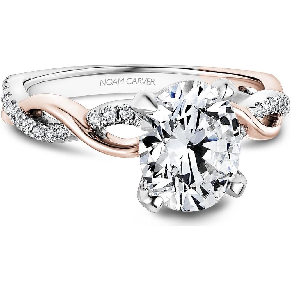 Oval Cut Diamond Engagement Ring with Pavé Band in White and Rose Gold by Noam Carver<em> - Choose Your Center Diamond: 1 to 5 Carats, Sustainable Lab-Grown or Natural Earth-Mined</em>
