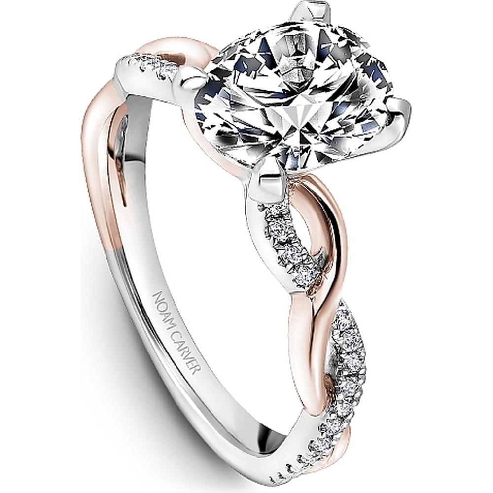 Oval Cut Diamond Engagement Ring with Pavé Band in White and Rose Gold by Noam Carver<em> - Choose Your Center Diamond: 1 to 5 Carats, Sustainable Lab-Grown or Natural Earth-Mined</em>