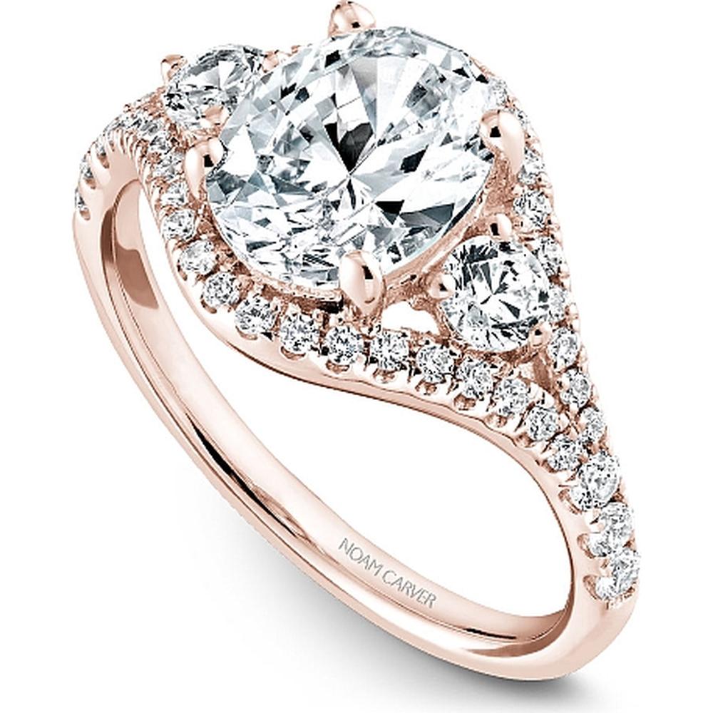 Oval Cut Diamond Engagement Ring with Pavé Halo and Side Stones in Rose Gold by Noam Carver<em> - Choose Your Center Diamond: 1 to 5 Carats, Sustainable Lab-Grown or Natural Earth-Mined</em>