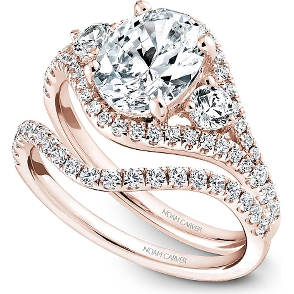 Oval Cut Diamond Engagement Ring with Pavé Halo and Side Stones in Rose Gold by Noam Carver<em> - Choose Your Center Diamond: 1 to 5 Carats, Sustainable Lab-Grown or Natural Earth-Mined</em>