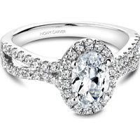 Oval Cut Diamond Engagement Ring with Pavé Halo and Split Shank Band in White Gold by Noam Carver<em> - Choose Your Center Diamond: 1 to 5 Carats, Sustainable Lab-Grown or Natural Earth-Mined</em>