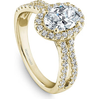 Oval Cut Diamond Engagement Ring with Pavé Halo and Split Shank in Yellow Gold by Noam Carver<em> - Choose Your Center Diamond: 1 to 5 Carats, Sustainable Lab-Grown or Natural Earth-Mined</em>