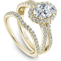 Oval Cut Diamond Engagement Ring with Pavé Halo and Split Shank in Yellow Gold by Noam Carver<em> - Choose Your Center Diamond: 1 to 5 Carats, Sustainable Lab-Grown or Natural Earth-Mined</em>