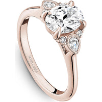 Oval Cut Diamond Engagement Ring with Pear Shaped Side Stones and Milgrain Detailing in Rose Gold by Noam Carver<em> - Choose Your Center Diamond: 1 to 5 Carats, Sustainable Lab-Grown or Natural Earth-Mined</em>