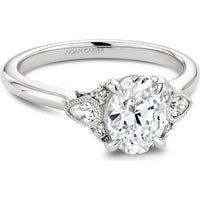 Oval Cut Diamond Engagement Ring with Pear-Shaped Side Stones and Milgrain Detailing in White Gold by Noam Carver<em> - Choose Your Center Diamond: 1 to 5 Carats, Sustainable Lab-Grown or Natural Earth-Mined</em>