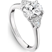 Oval Cut Diamond Engagement Ring with Pear-Shaped Side Stones and Milgrain Detailing in White Gold by Noam Carver<em> - Choose Your Center Diamond: 1 to 5 Carats, Sustainable Lab-Grown or Natural Earth-Mined</em>