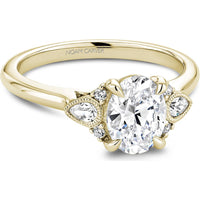 Oval Cut Diamond Engagement Ring with Pear Side Stones and Milgrain Detail in Yellow Gold by Noam Carver<em> - Choose Your Center Diamond: 1 to 5 Carats, Sustainable Lab-Grown or Natural Earth-Mined</em>