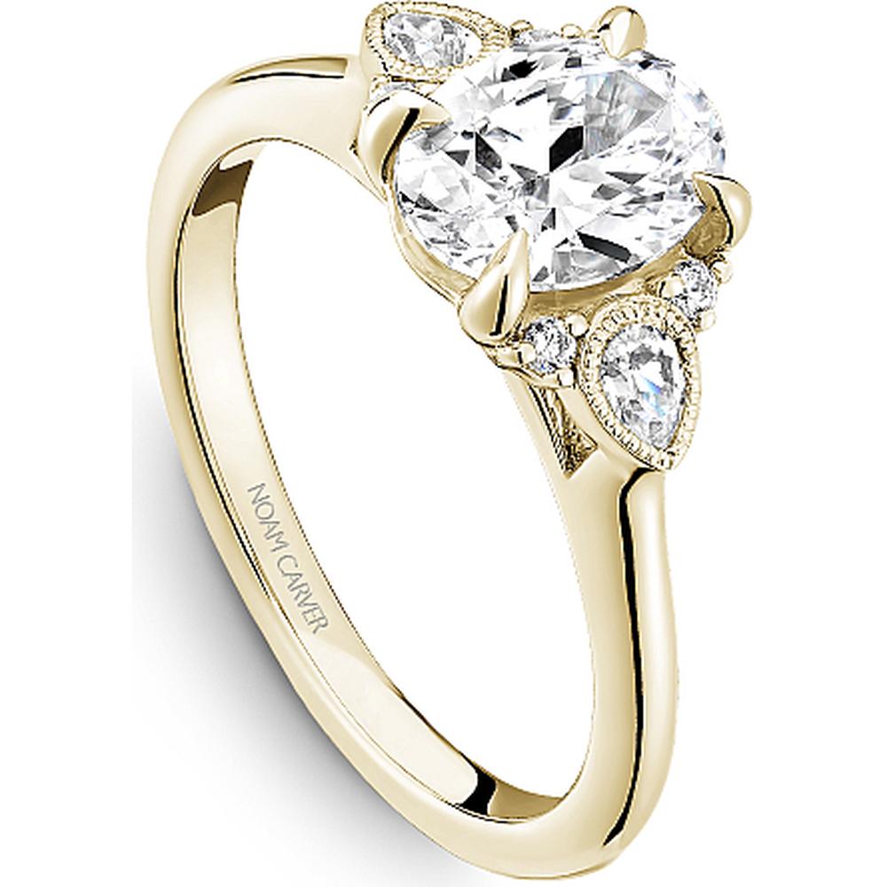 Oval Cut Diamond Engagement Ring with Pear Side Stones and Milgrain Detail in Yellow Gold by Noam Carver<em> - Choose Your Center Diamond: 1 to 5 Carats, Sustainable Lab-Grown or Natural Earth-Mined</em>