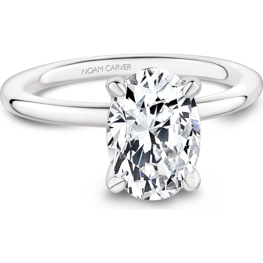 Oval Cut Diamond Engagement Ring with Sleek Tapered Band in White Gold by Noam Carver<em> - Choose Your Center Diamond: 1 to 5 Carats, Sustainable Lab-Grown or Natural Earth-Mined</em>
