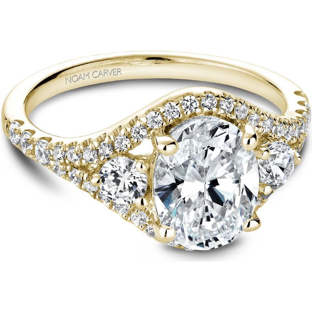 Oval Cut Diamond Engagement Ring with Trio and Curved Pavé Band in Yellow Gold by Noam Carver<em> - Choose Your Center Diamond: 1 to 5 Carats, Sustainable Lab-Grown or Natural Earth-Mined</em>
