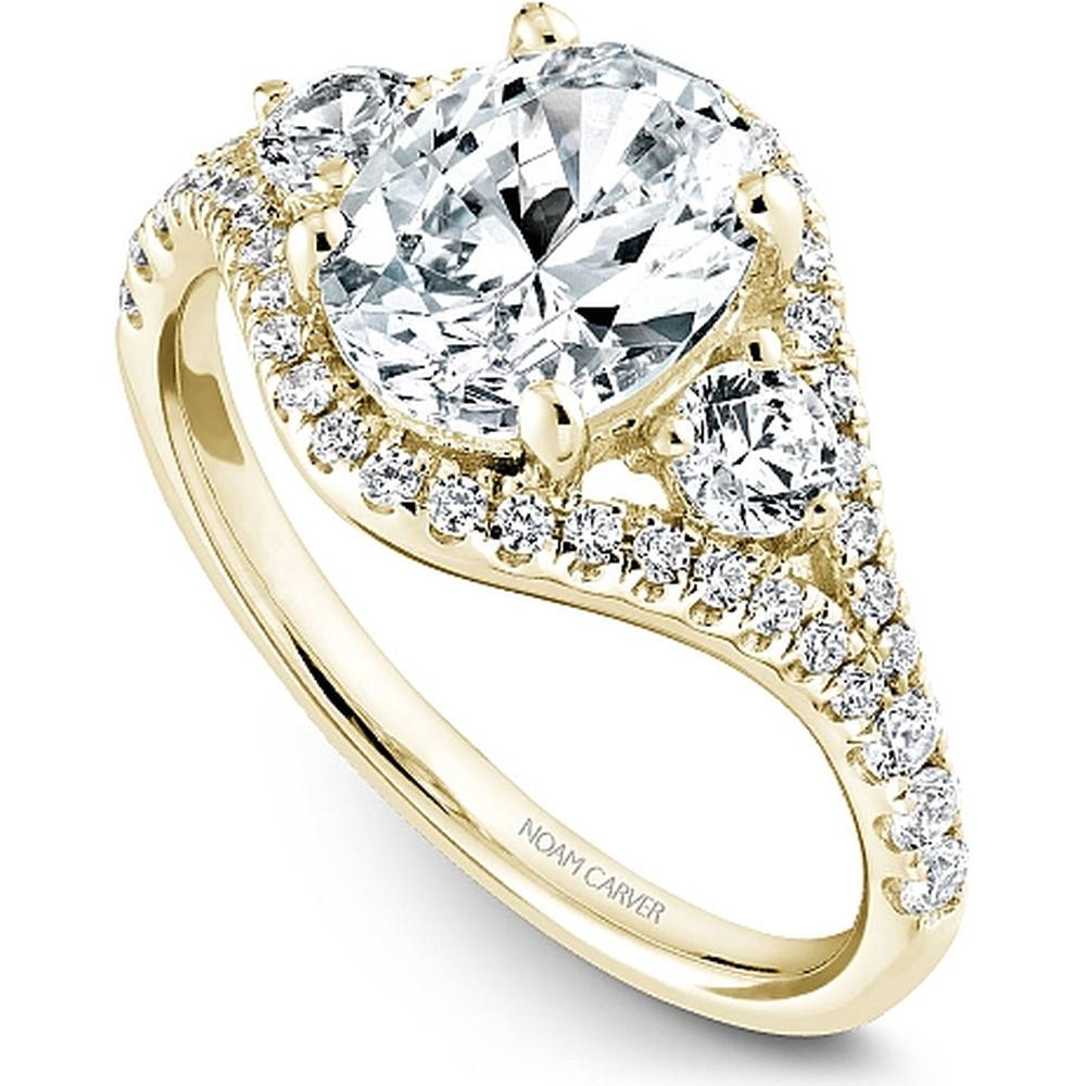Oval Cut Diamond Engagement Ring with Trio and Curved Pavé Band in Yellow Gold by Noam Carver<em> - Choose Your Center Diamond: 1 to 5 Carats, Sustainable Lab-Grown or Natural Earth-Mined</em>