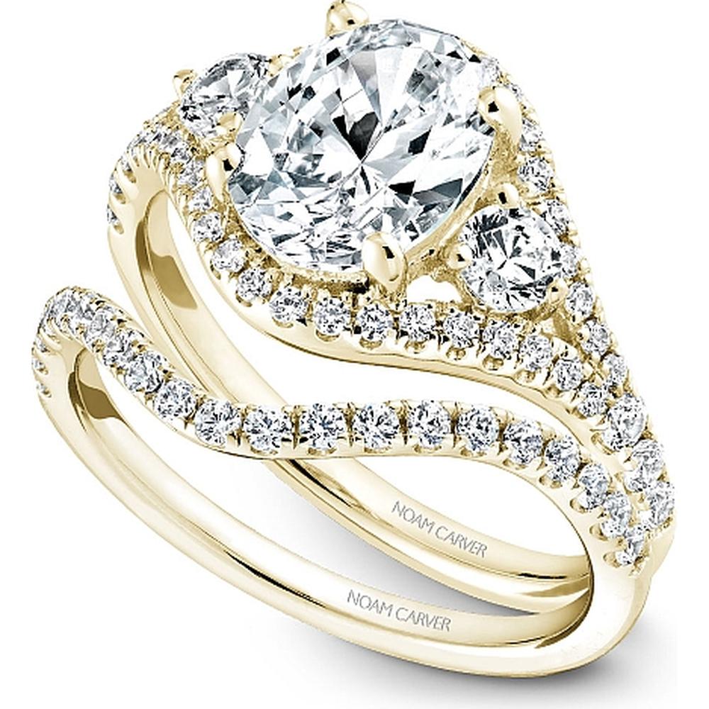 Oval Cut Diamond Engagement Ring with Trio and Curved Pavé Band in Yellow Gold by Noam Carver<em> - Choose Your Center Diamond: 1 to 5 Carats, Sustainable Lab-Grown or Natural Earth-Mined</em>