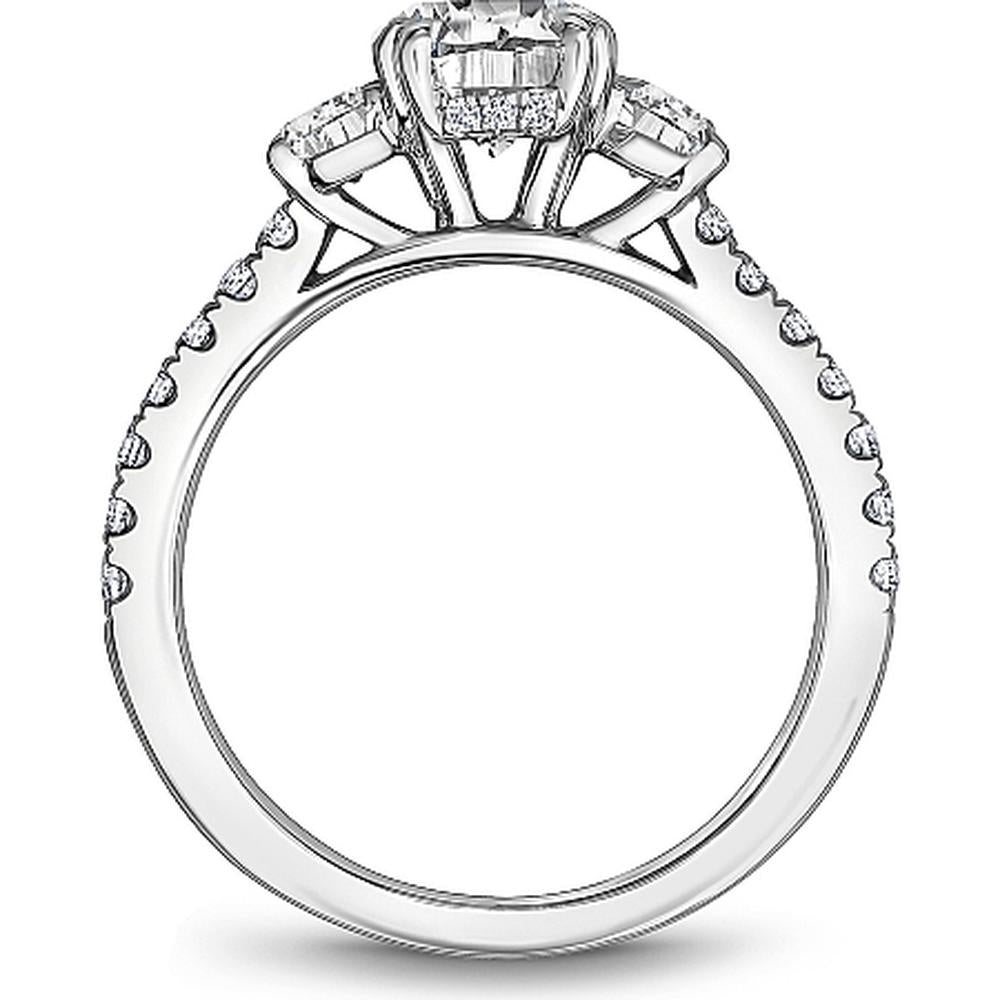 Oval Cut Diamond Three-Stone Engagement Ring with Pavé Band in White Gold by Noam Carver<em> - Choose Your Center Diamond: 1 to 5 Carats, Sustainable Lab-Grown or Natural Earth-Mined</em>