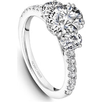 Oval Cut Diamond Three-Stone Engagement Ring with Pavé Band in White Gold by Noam Carver<em> - Choose Your Center Diamond: 1 to 5 Carats, Sustainable Lab-Grown or Natural Earth-Mined</em>