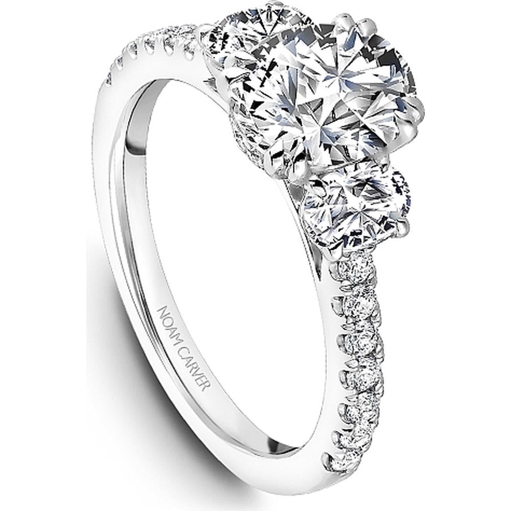 Oval Cut Diamond Three-Stone Engagement Ring with Pavé Band in White Gold by Noam Carver<em> - Choose Your Center Diamond: 1 to 5 Carats, Sustainable Lab-Grown or Natural Earth-Mined</em>