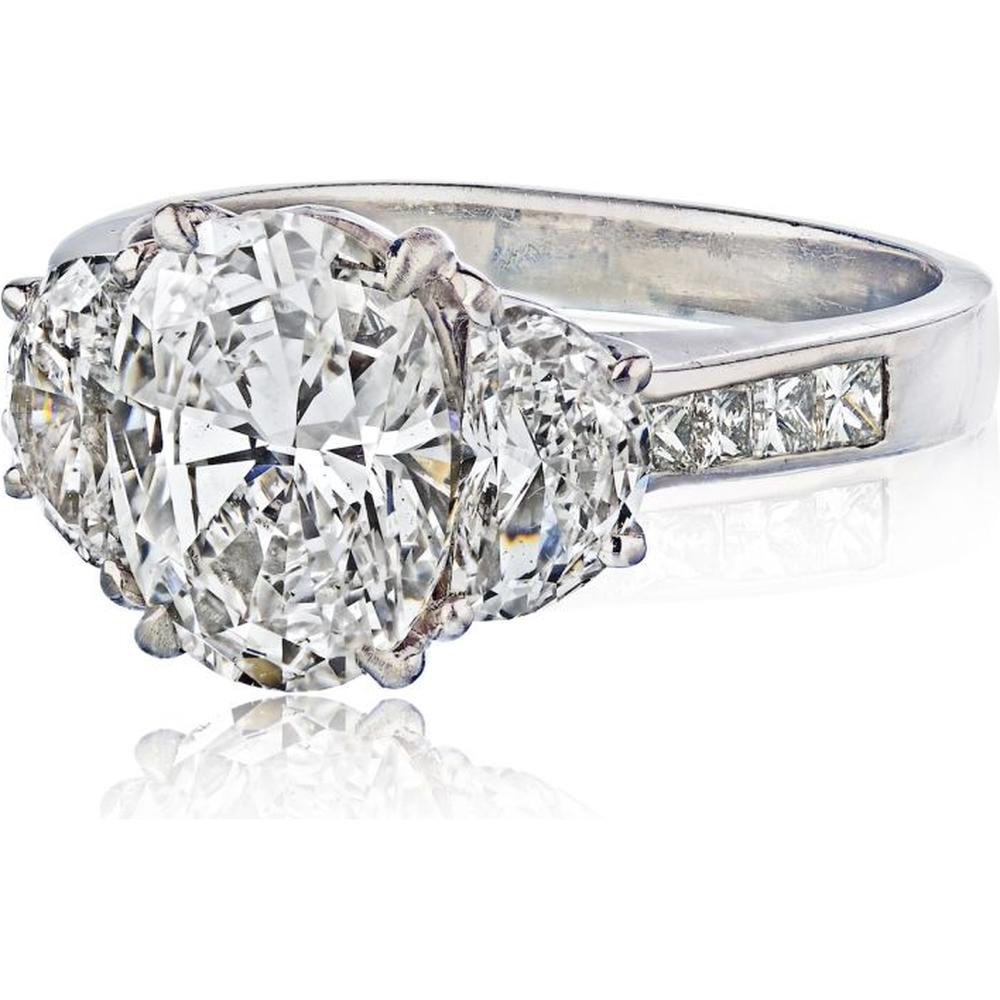 Oval Diamond 2-Carat Platinum Engagement Ring with Half-Moon Accents