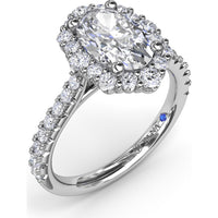 Oval Diamond Engagement Ring Setting with Graduated Halo and Pavé Band by Fana - 0.66 Carat Total Diamond Weight