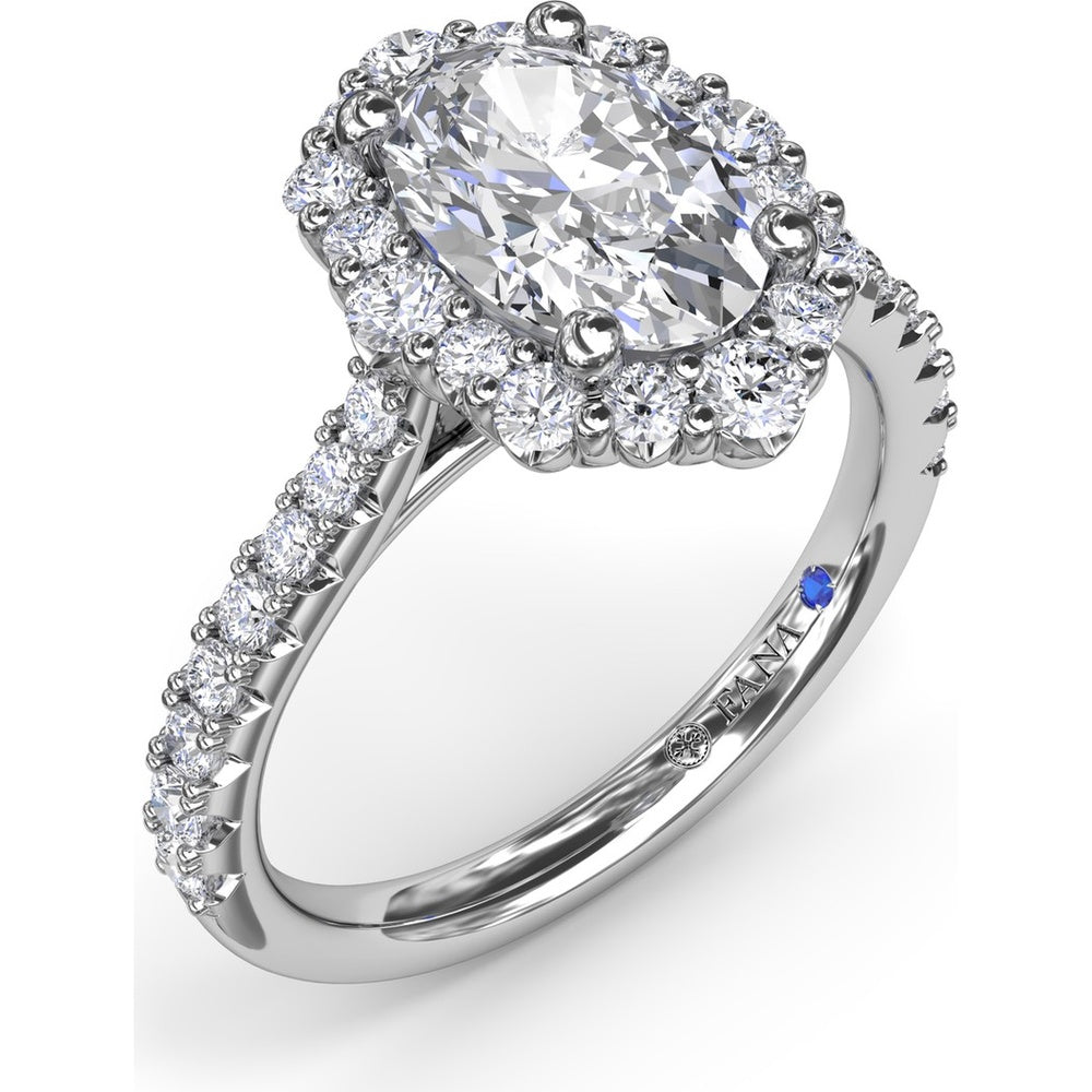 Oval Diamond Engagement Ring Setting with Graduated Halo and Pavé Band by Fana - 0.66 Carat Total Diamond Weight