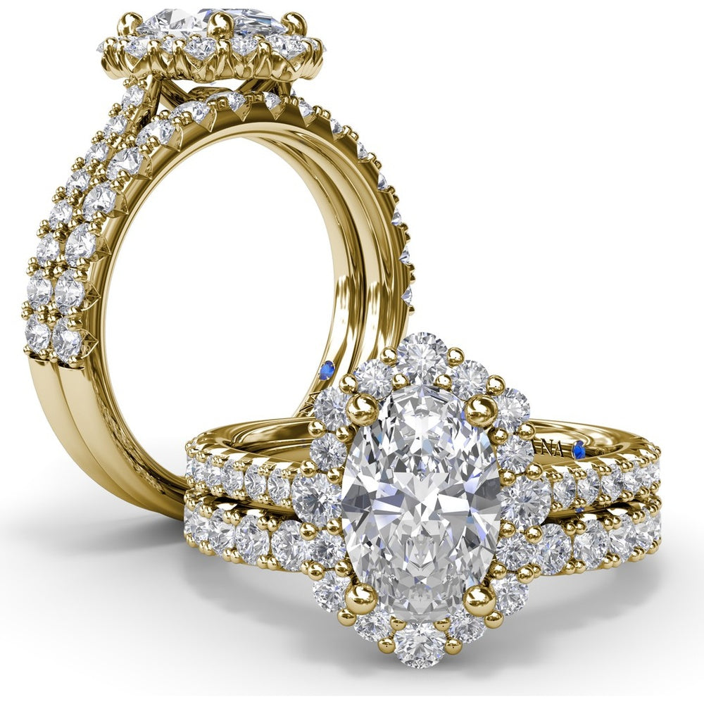 Oval Diamond Engagement Ring Setting with Graduated Halo and Pavé Band by Fana - 0.66 Carat Total Diamond Weight