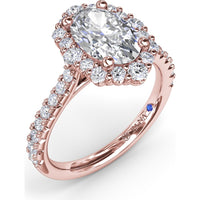 Oval Diamond Engagement Ring Setting with Graduated Halo and Pavé Band by Fana - 0.66 Carat Total Diamond Weight