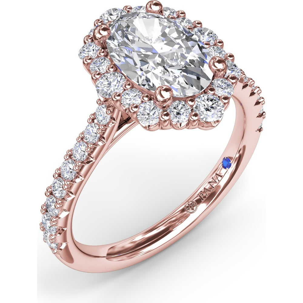 Oval Diamond Engagement Ring Setting with Graduated Halo and Pavé Band by Fana - 0.66 Carat Total Diamond Weight