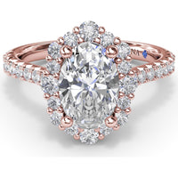 Oval Diamond Engagement Ring Setting with Graduated Halo and Pavé Band by Fana - 0.66 Carat Total Diamond Weight