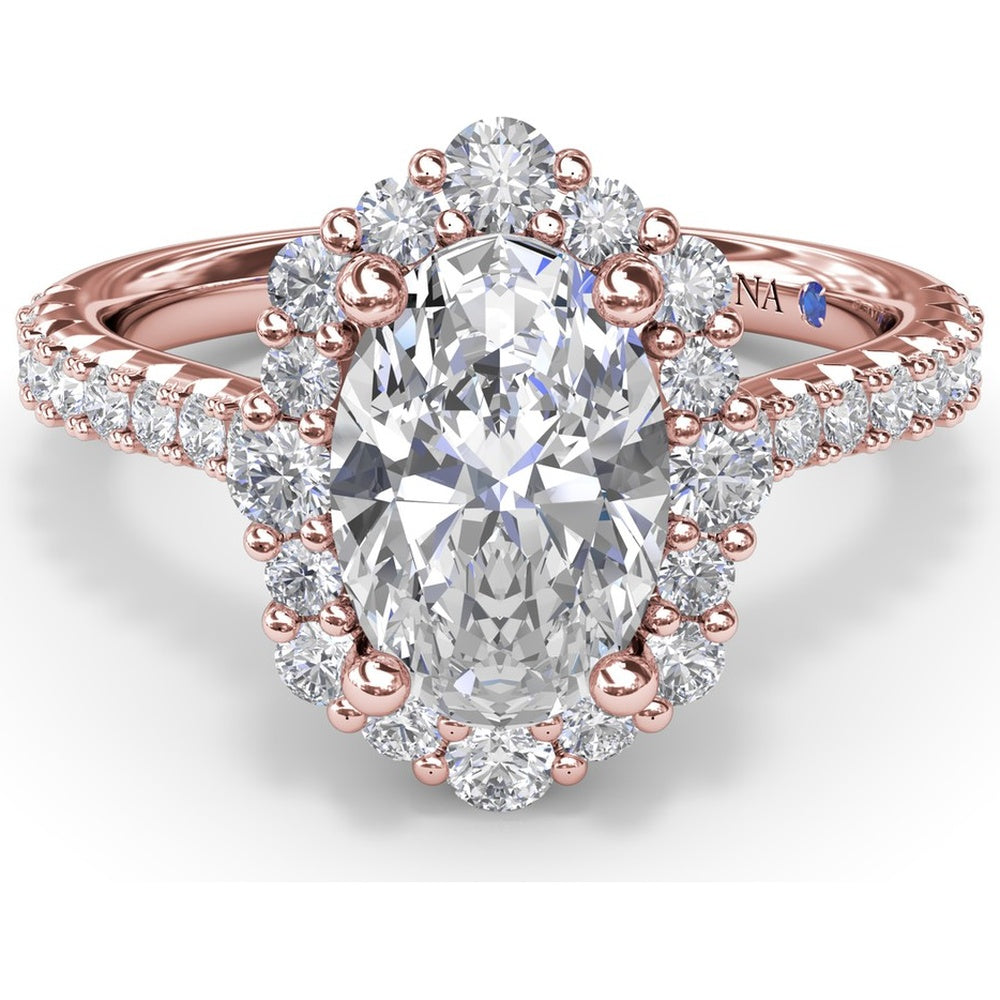 Oval Diamond Engagement Ring Setting with Graduated Halo and Pavé Band by Fana - 0.66 Carat Total Diamond Weight