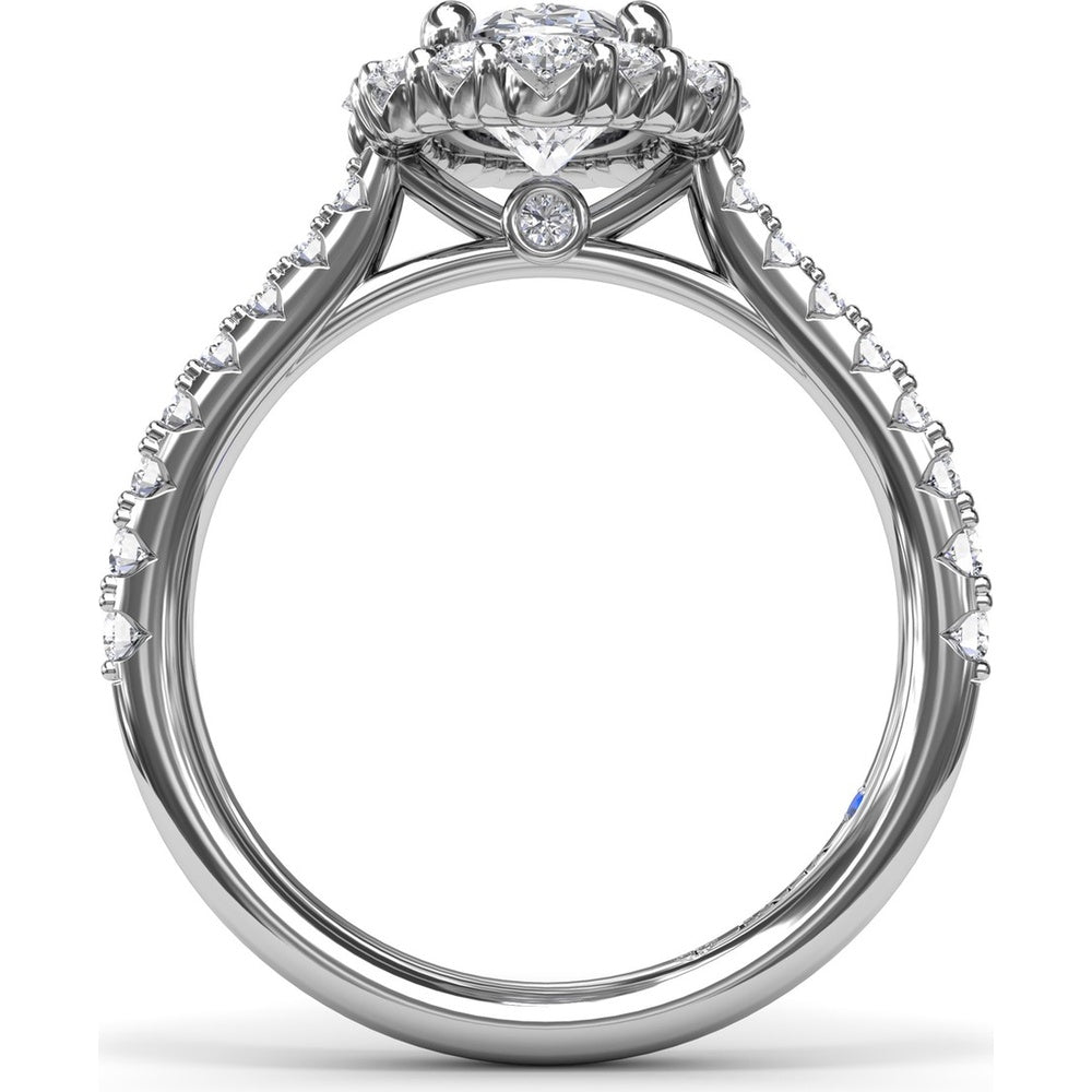 Oval Diamond Engagement Ring Setting with Graduated Halo and Pavé Band by Fana - 0.66 Carat Total Diamond Weight