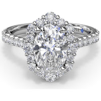 Oval Diamond Engagement Ring Setting with Graduated Halo and Pavé Band by Fana - 0.66 Carat Total Diamond Weight