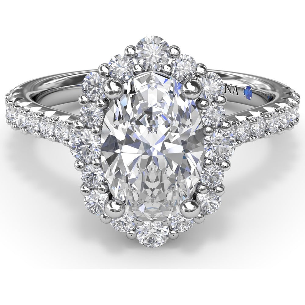 Oval Diamond Engagement Ring Setting with Graduated Halo and Pavé Band by Fana - 0.66 Carat Total Diamond Weight
