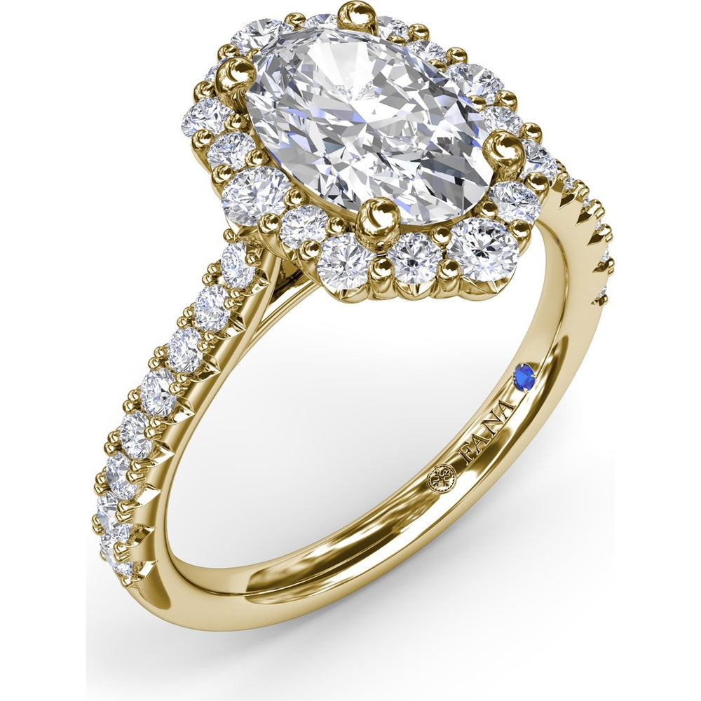 Oval Diamond Engagement Ring Setting with Graduated Halo and Pavé Band by Fana - 0.66 Carat Total Diamond Weight